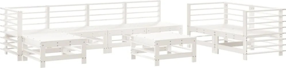 vidaXL Set mobilier relaxare grădină, 8 piese, alb, lemn masiv de pin