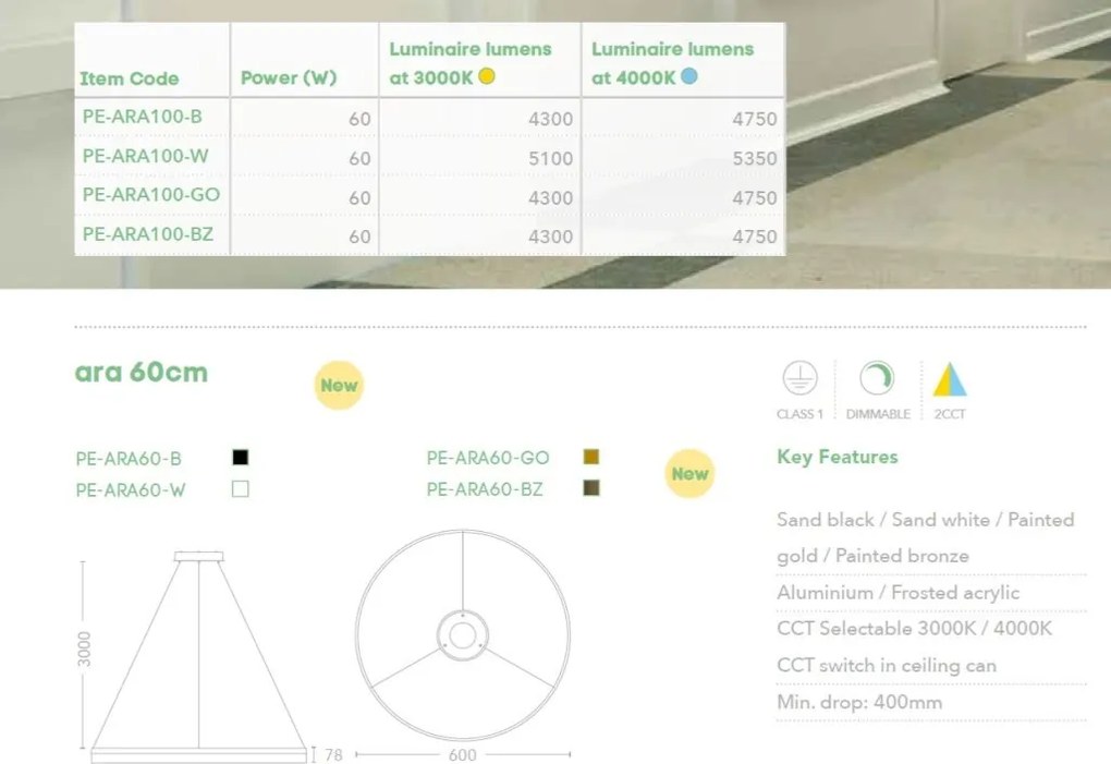 Lustra LED circulara suspendata Ara 60cm, Gold