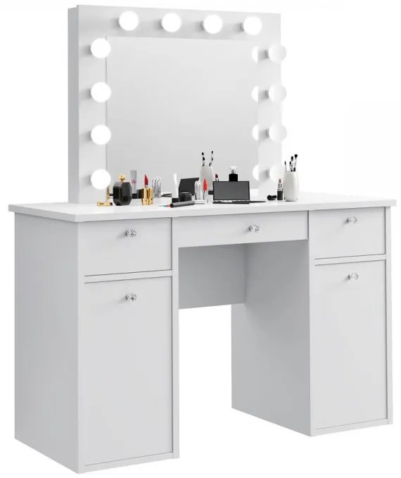 SEA537 - Set Masa toaleta cosmetica 120 cm machiaj oglinda masuta vanity, oglinda cu LED-uri - Alb