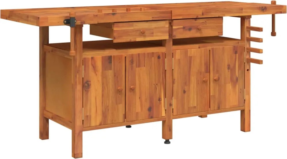 vidaXL Banc de lucru cu sertare și menghine, 192x62x83 cm, lemn acacia
