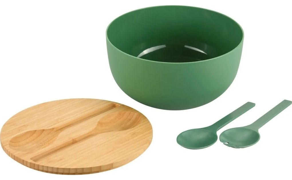 Kesper 58471 Salatieră cu tacâmuri și capac dinbambus 24 cm, verde