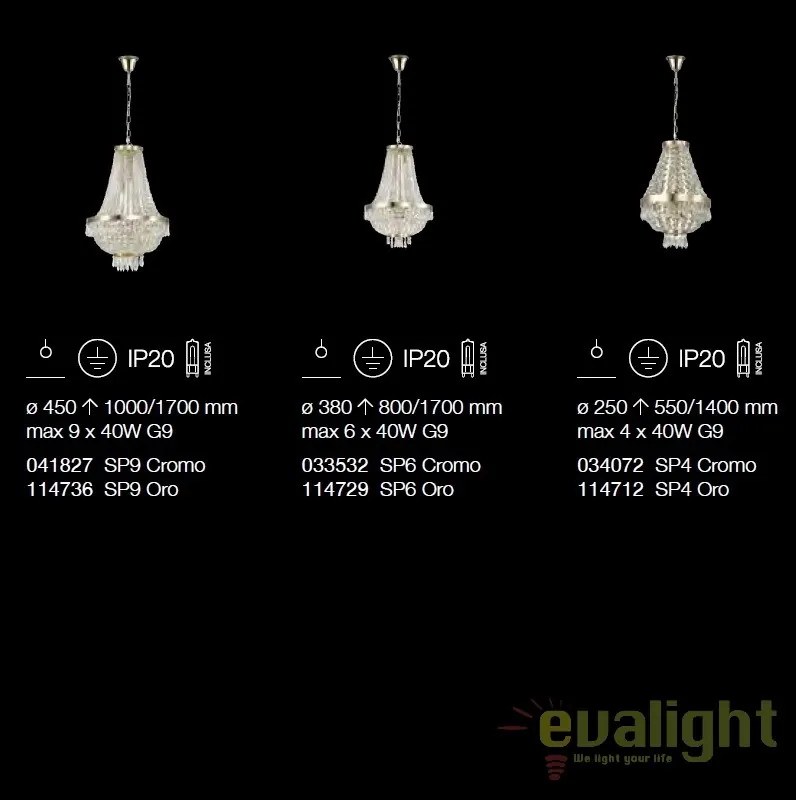 Lustra, Pendul cristal, inaltime reglabila, diam.45cm, CAESAR SP9 ORO 114736