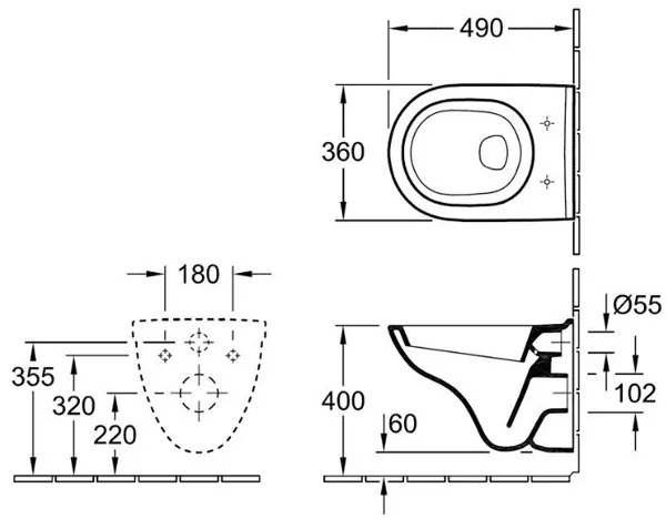 Set vas WC suspendat Villeroy &amp; Boch, O.Novo, compact, direct flush, alb alpin