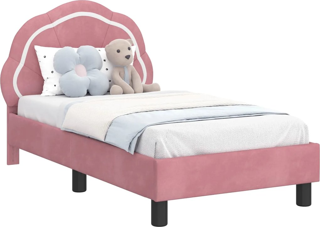 vidaXL Cadru de pat pentru copii cu spătar Roz 70 x 140 cm Catifea