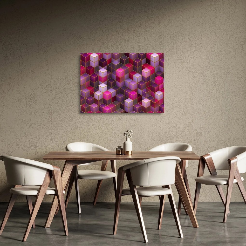 Tablou pe sticlă - Cuburi violet (70x50 cm)