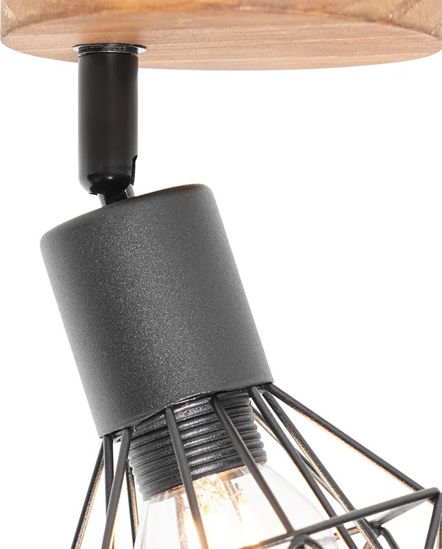 Spotlight industrial negru cu braț rotativ din lemn și înclinabil - Mosh