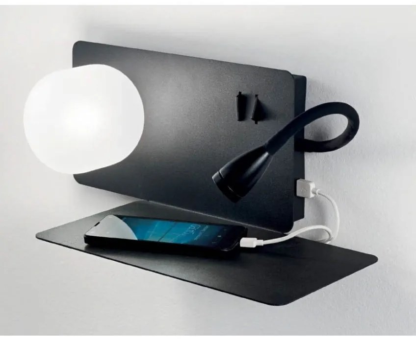 Aplica LED moderna cu reader LED cu port USB BOOK-2 AP2 NERO 174846