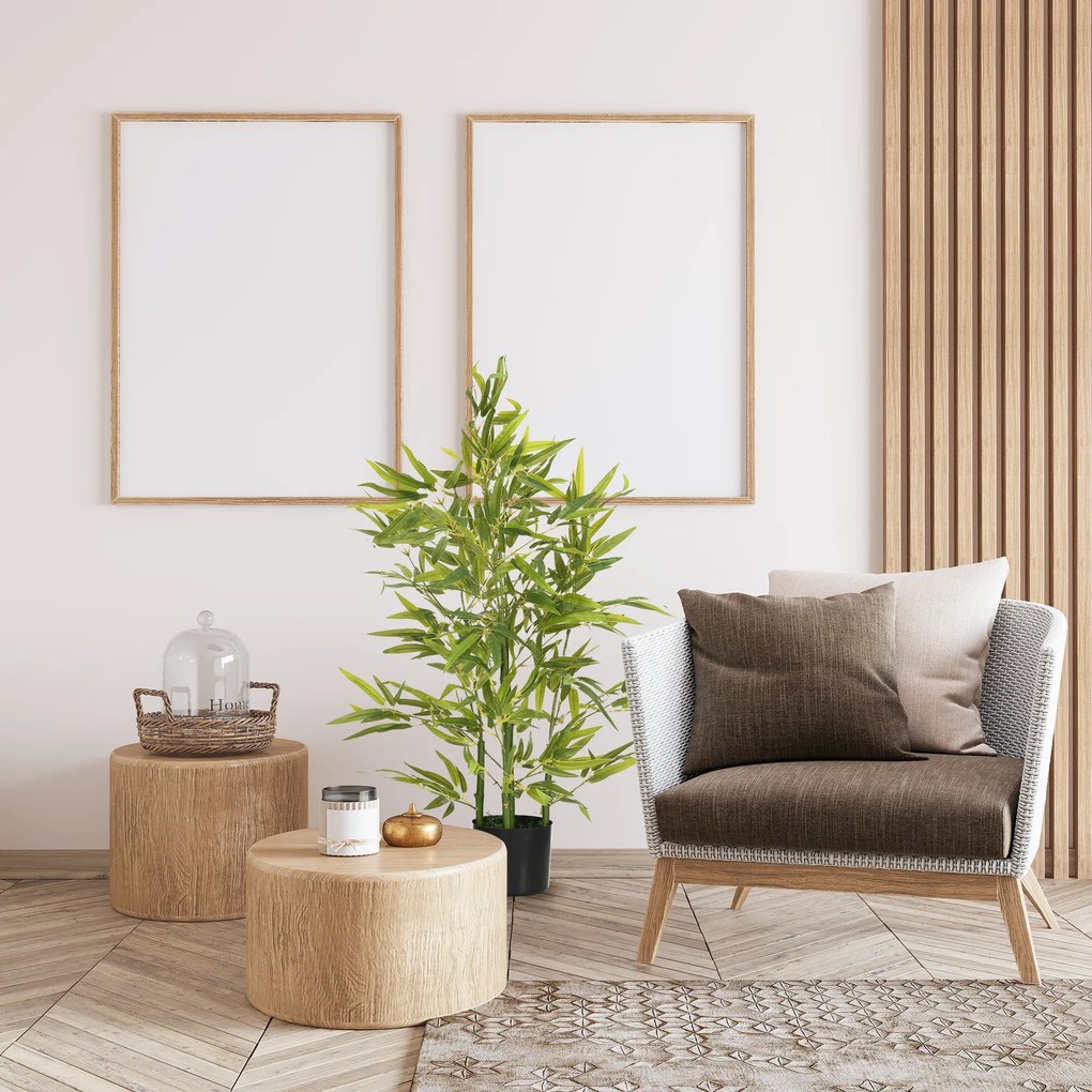 HOMCOM Plantă Artificială de Bambus Înaltă de 90 cm cu 504 Frunze din PEVA și PP Verde cu Ghiveci de Ciment Ø15x12.5 cm | Aosom Romania
