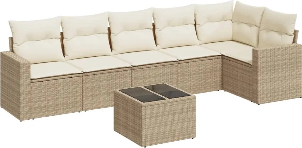 vidaXL Set canapele de grădină, 7 piese, cu perne, bej, poliratan