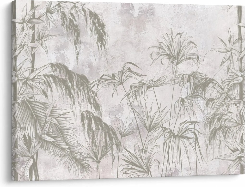Tablou - Plante tropicale pe perete gri (70x50 cm)