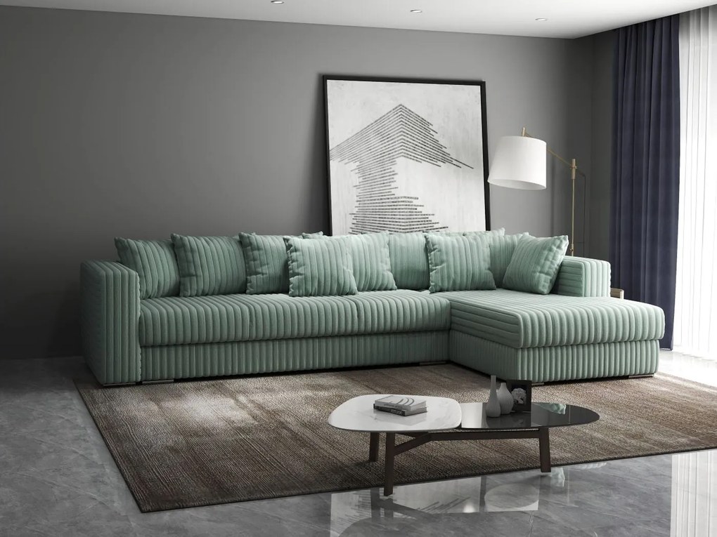 Colțar extensibil dumonde cu ladă de depozitare si sezut confortabil din spuma high-density, Gloria Ambience Mint II 320x183 cm