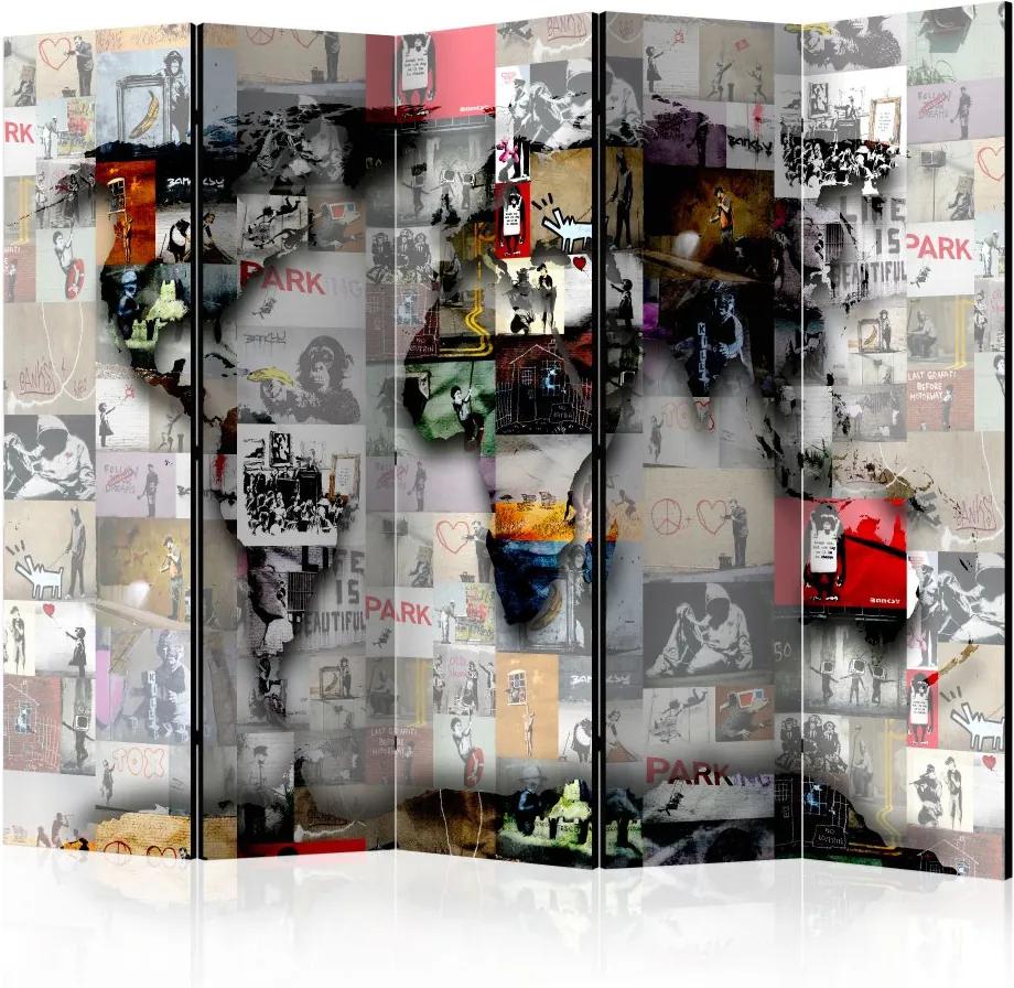 Bimago Paravan - Room divider – World map – Banksy 225x172cm