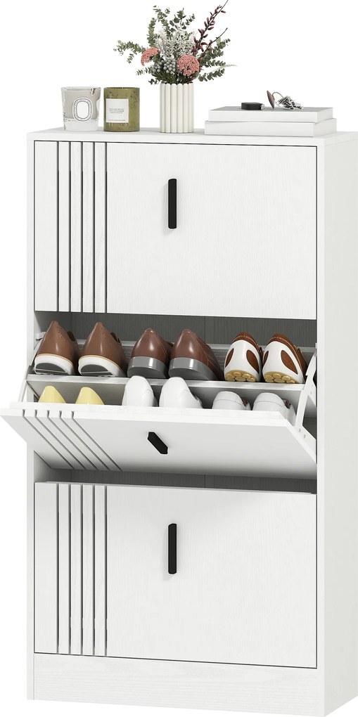 HOMCOM Dulap pentru încălțăminte dulap pantofi cu 3 uși rabatabile 18 perechi capacitate mare din lemn 63 x 24 x 117 cm alb | Aosom Romania