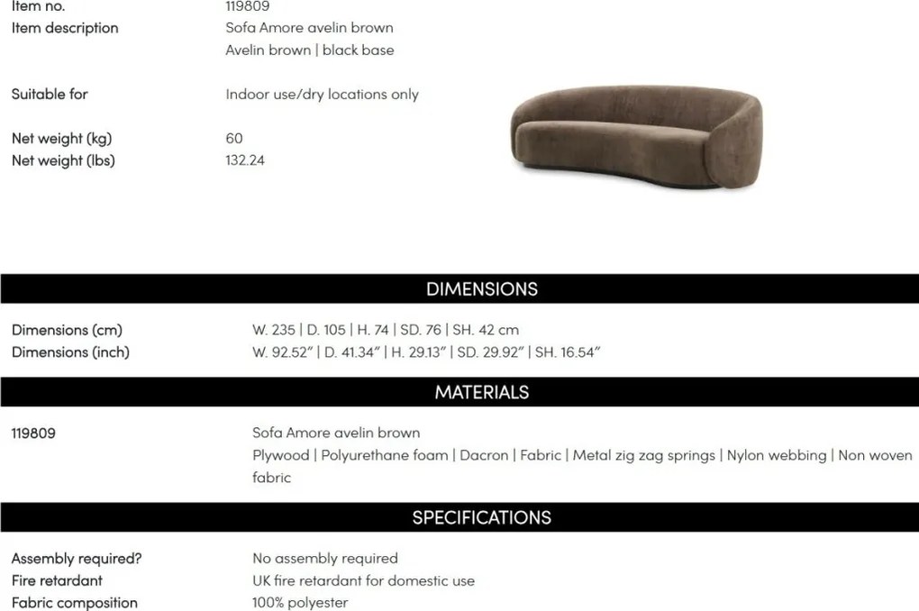 Canapea design elegant LUX Amore, Avelin brown