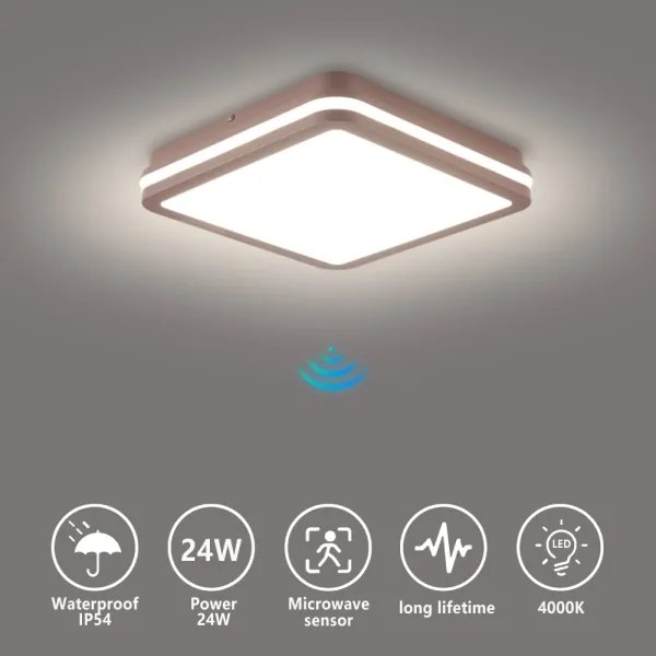 Brilagi-LED Aplica de exterior cu senzor BENE, LED 24W, 230V, 26x26 cm, maro, IP54