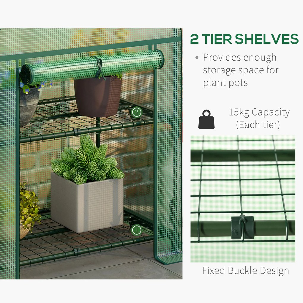 Outsunny Mini Seră de Grădină cu 2 Rafturi Metalice și Acoperiș PE, Seră Compactă pentru Balcon și Terasă, 69x49x91 cm, Verde | Aosom Romania