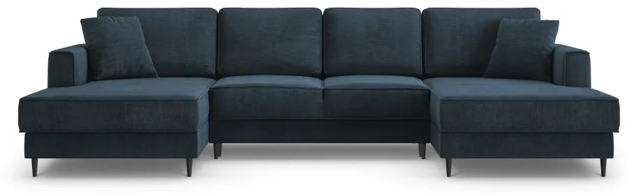 Coltar extensibil Fano 6 locuri albastru picioare negre – L323 x l174 x h89 cm
