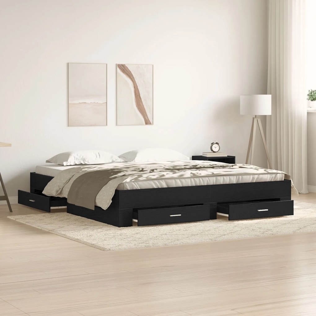 vidaXL Cadru de pat cu sertare Stejar negru 180 x 200 cm Lemn compozit