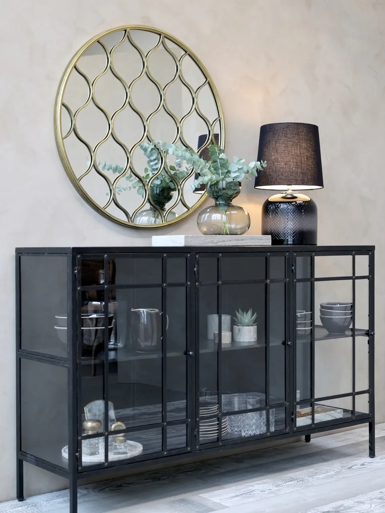 Consola neagra din metal si sticla, aspect vintage
