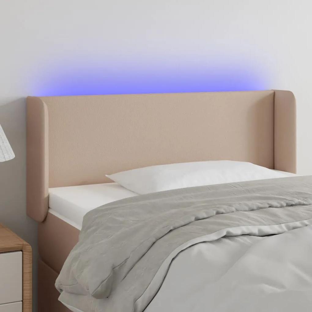3123033 vidaXL Tăblie de pat cu LED, cappuccino 83x16x78/88 cm piele ecologică