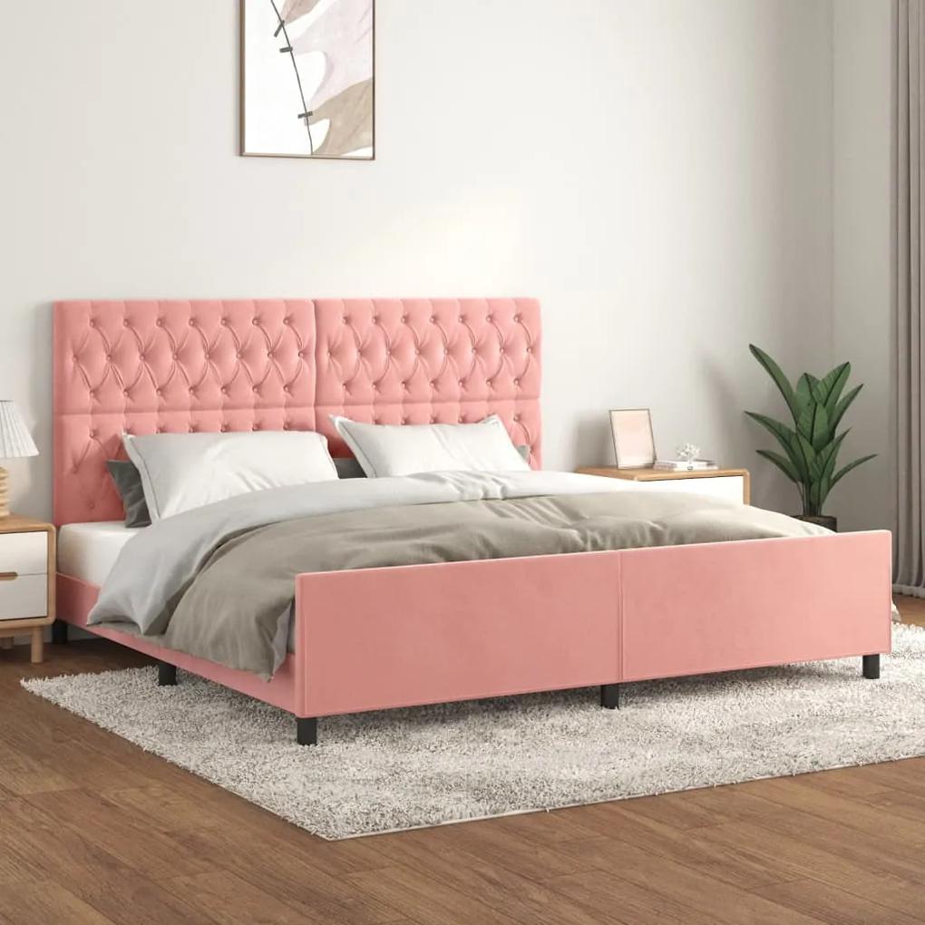 3125963 vidaXL Cadru de pat cu tăblie, roz, 200x200 cm, catifea