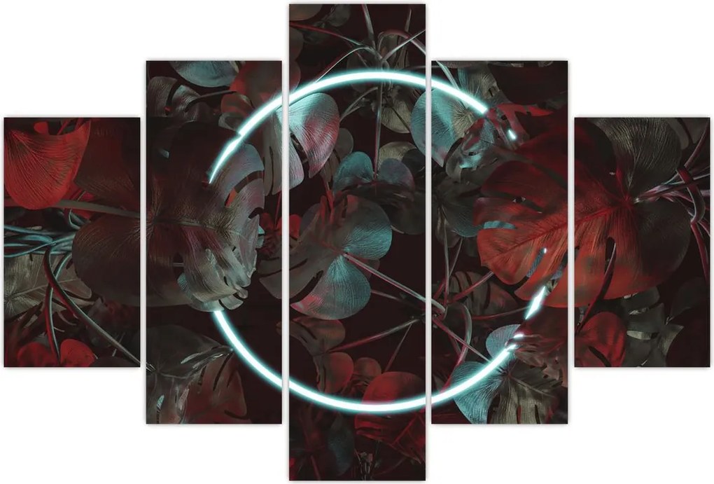 Tablou - Cerc de neon între palmieri (150x105 cm)