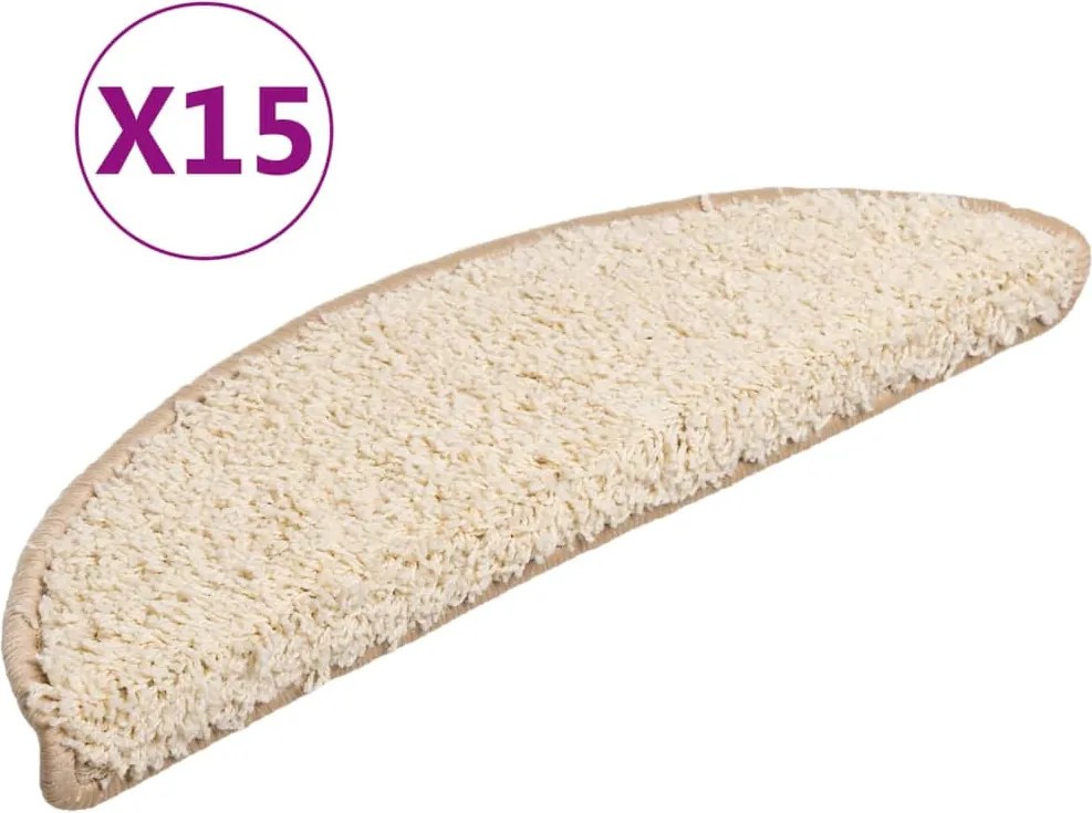 vidaXL Covorașe pentru scări, 15 buc., 56x17x3 cm, semirotunde, crem