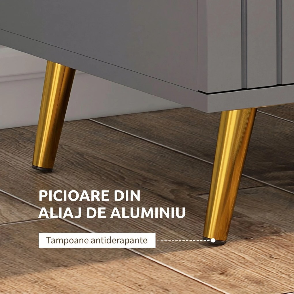 HOMCOM Comodă pentru Dormitor, Dulap Modern cu 3 Sertare,  Sertar de Depozitare cu Picioare din Aluminiu, 60x40x71.5 cm, Gri Închis