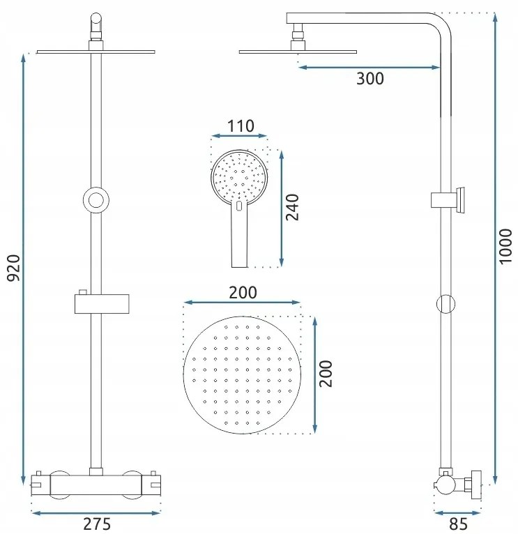 Coloana de dus auriu periat cu baterie termostatata Rea Bliss