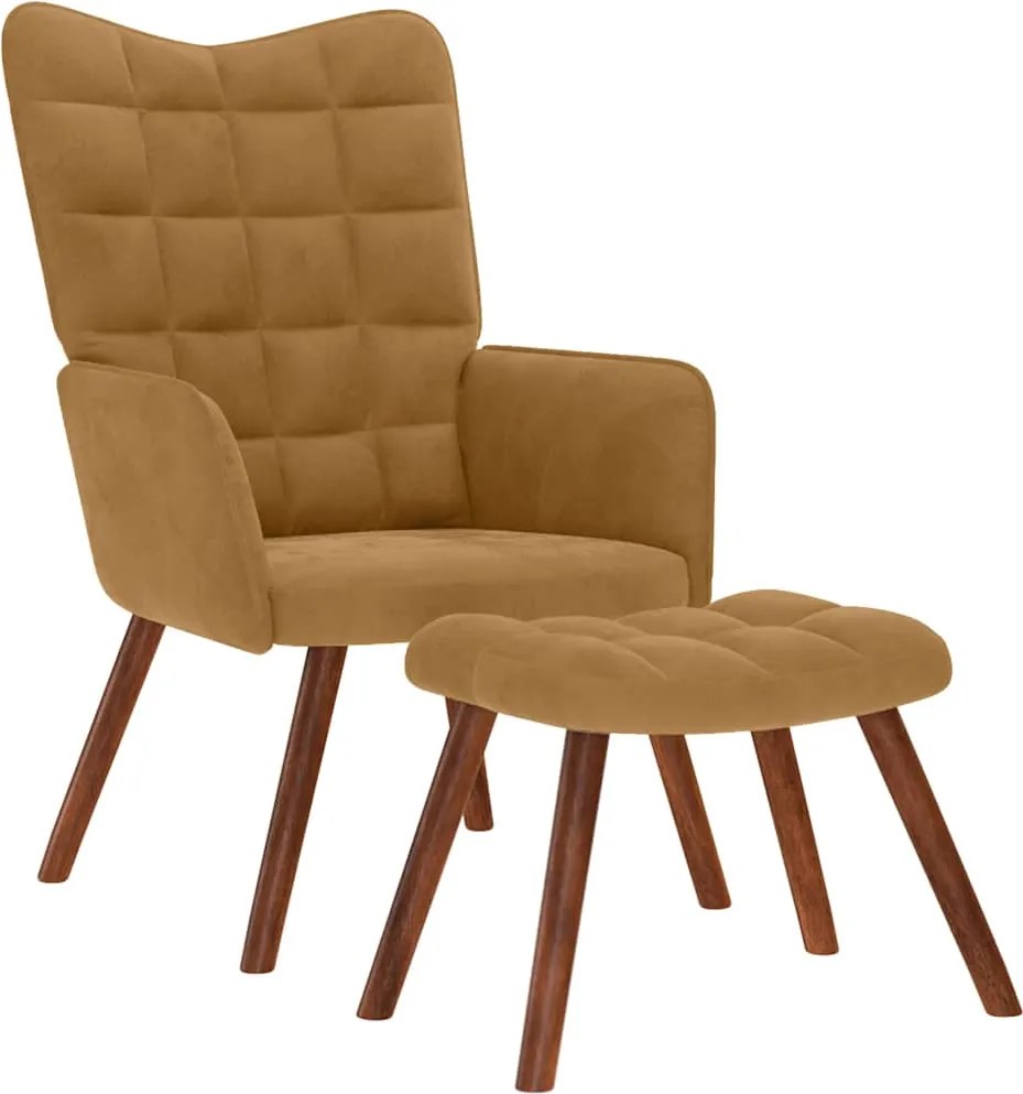 vidaXL Scaun de relaxare cu taburet, maro, catifea