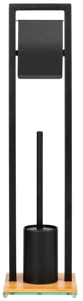 Suport pentru hârtia de toaletă cu baza din bambus Wenko, negru