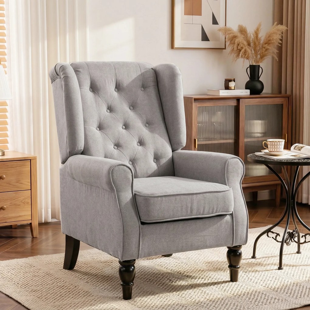 HOMCOM Fotoliu Chesterfield Gri, Confortabil, Comod și Spațiu Generos pentru Living, 74x86x102 cm | Aosom Romania