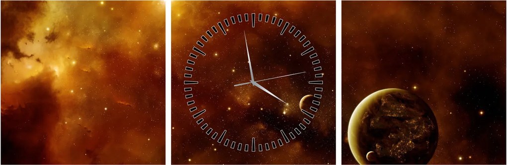 Tablou - Planete cu nebuloasă (cu ceas) (90x30 cm)