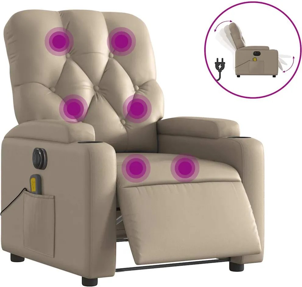 vidaXL Fotoliu electric masaj rabatabil, cappuccino, piele ecologică