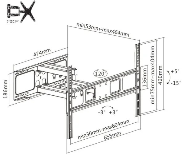 Suport TV reglabil de perete MK FLORIA MKF-17DP641 80" negru