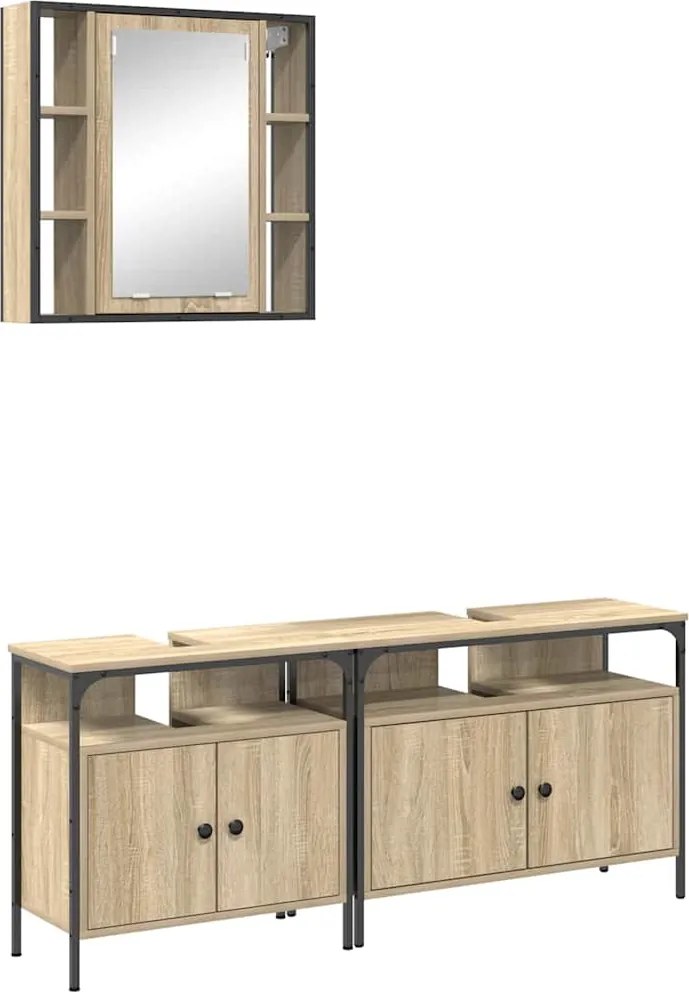 vidaXL Set de mobilier pentru baie cu raft 3 pcs Maro Lemn compozit