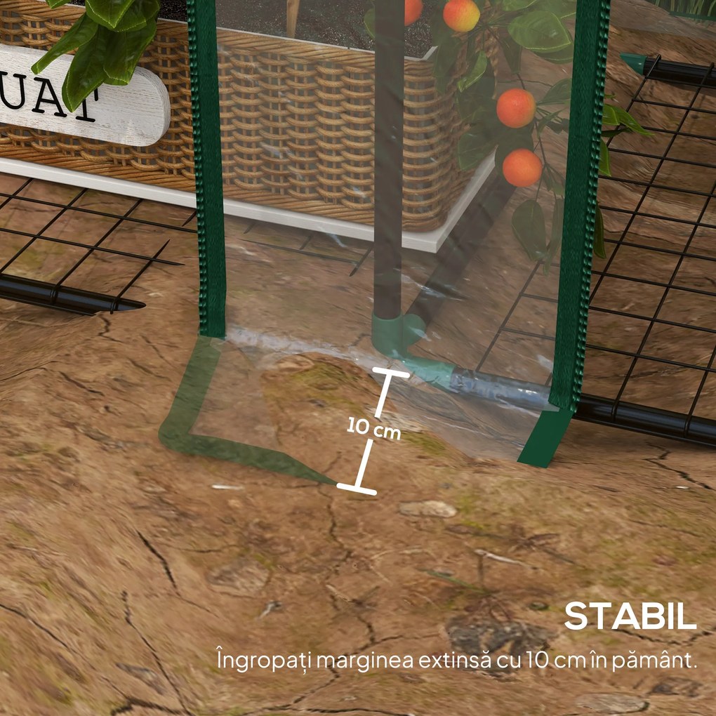 Outsunny Seră de Grădină cu Copertină din PE, Seră cu Acoperiș Înclinat, 2 Uși Rulante și 6 Rafturi, 143x46x151cm, Verde | Aosom Romania