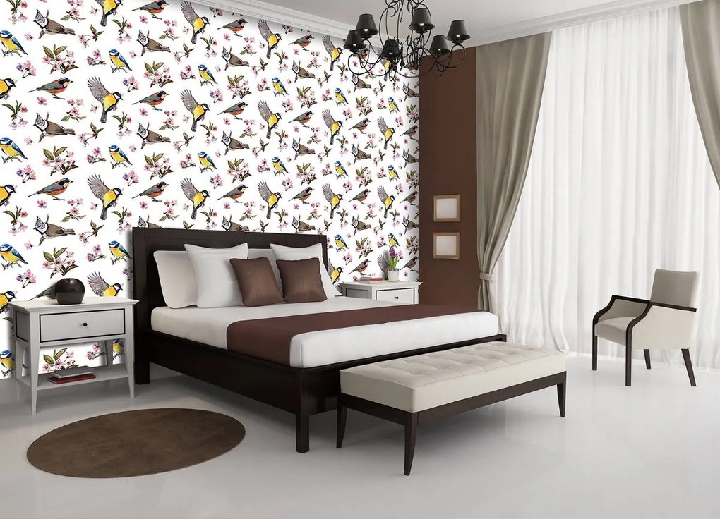 Fototapet - Păsărele și ornament floral (152,5x104 cm)