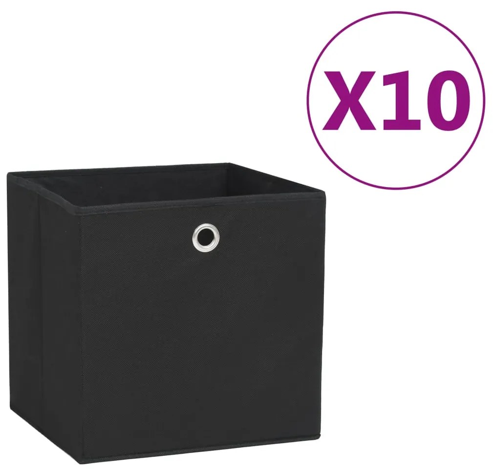 vidaXL Cutii depozitare, 10 buc., negru, 28x28x28 cm, material nețesut