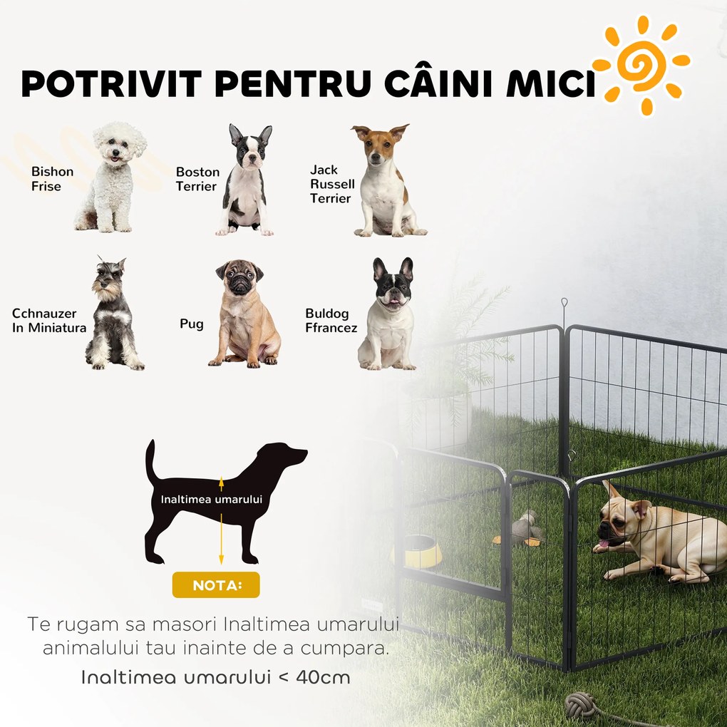 PawHut Țarc pentru Câini Portabil din 6 Panouri, 160x80x60 cm, Negru | Aosom Romania