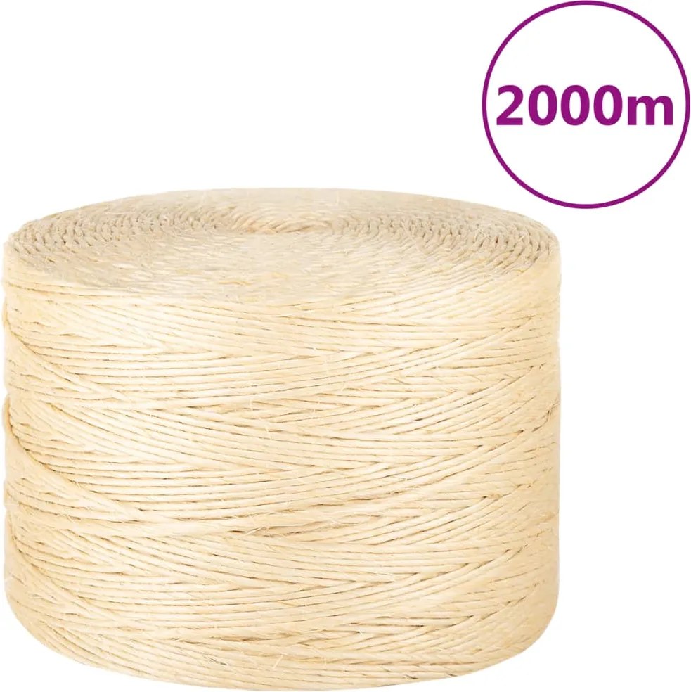 vidaXL Frânghie, 2000 m, sisal 100%, 3 mm