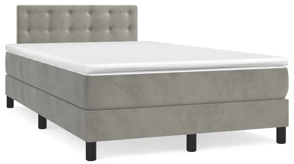 vidaXL Pat box spring cu saltea, gri deschis, 120x190 cm, catifea