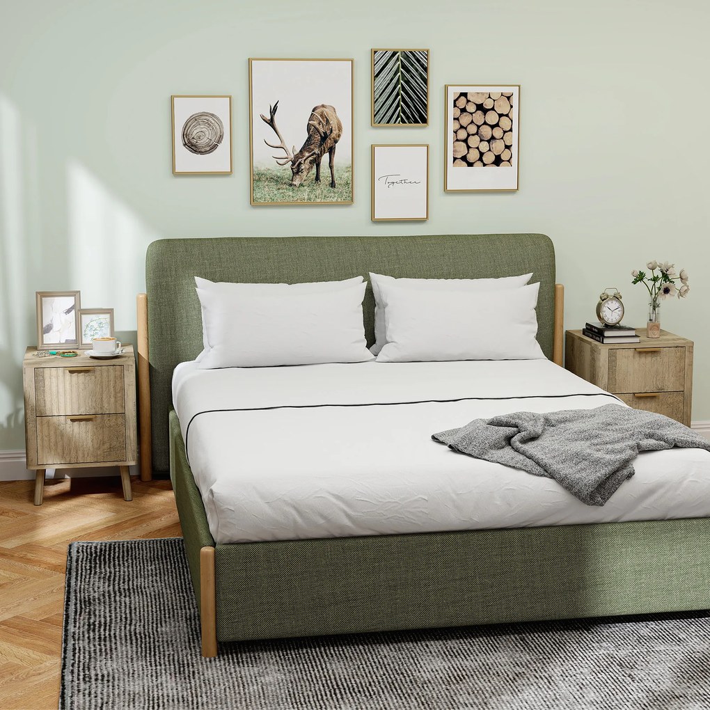 HOMCOM Lot de 2 noptiere cu 2 sertare canelate pentru cameră de dormit, sufragerie, 40 x 40 x 53 cm, stejar | Aosom Romania