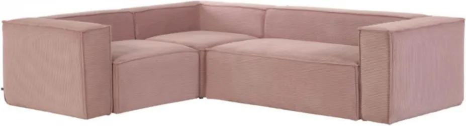 Canapea cu colt roz din poliester si lemn de pin pentru 4 persoane Blok Corduroy Kave Home
