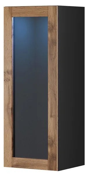 Vitrină 90 sticlă Zylia (Negru + Stejar wotan) (iluminat LED albastru). 1060036