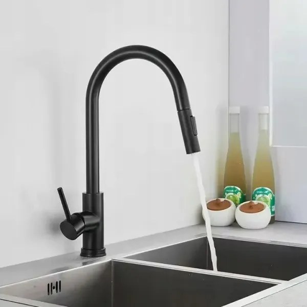 REA-B9147 - Baterie pentru chiuvetă FRESH cu duș extractabil, 39,5 cm, negru mat