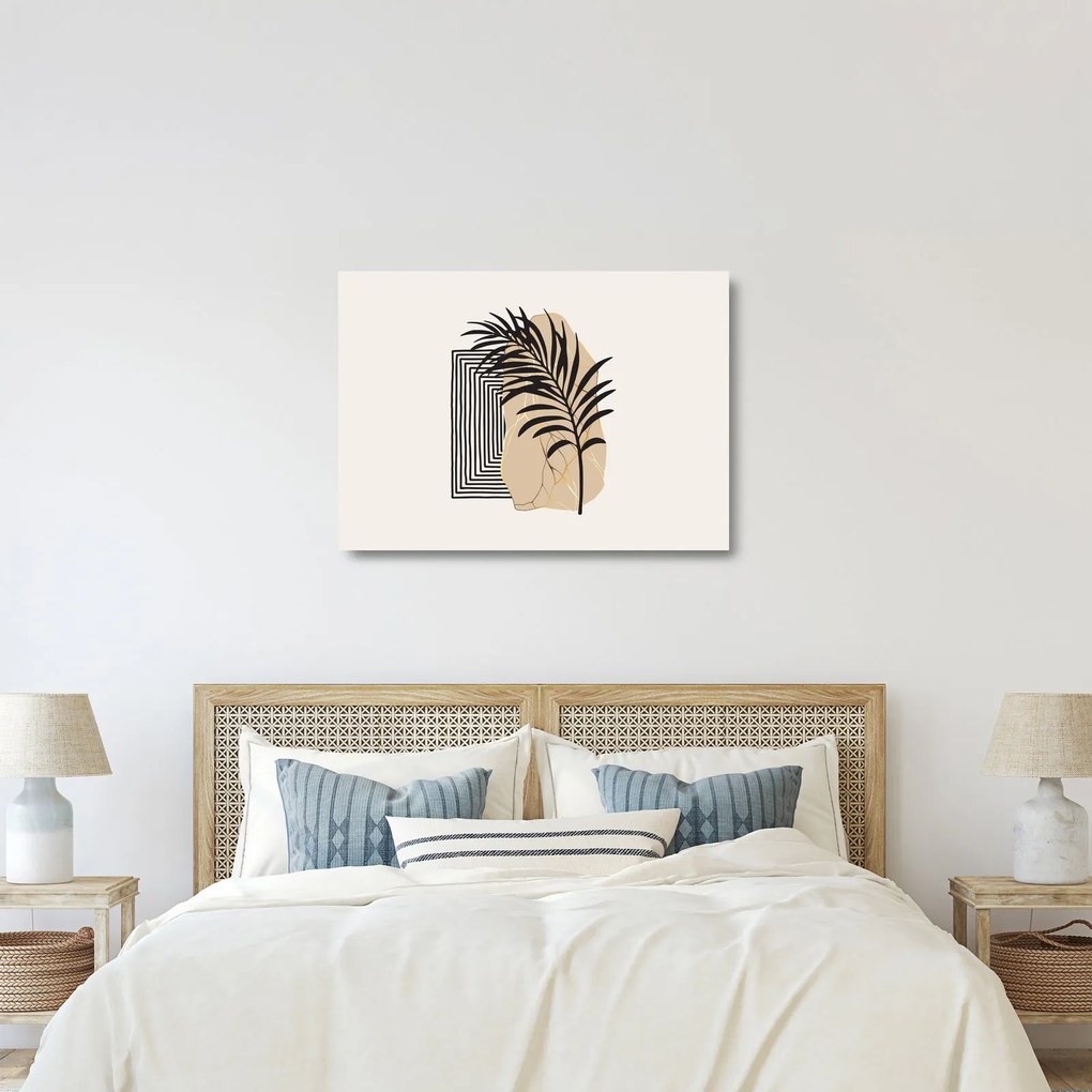 Tablou pe sticlă - Abstracție cu frunze tropicale N⁰3 (70x50 cm)