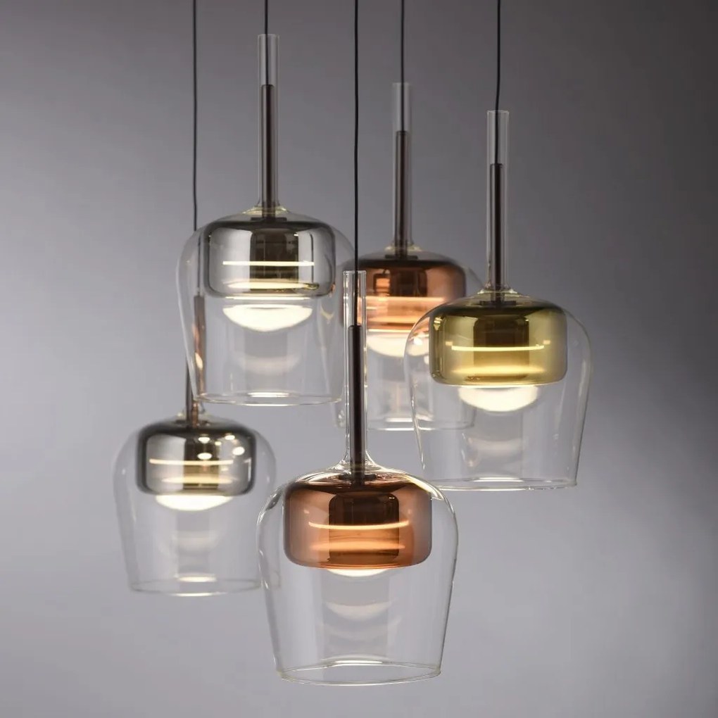 Lustra LED Smart cu Telecomanda, CCT, 5 pendule, Sticla, Multicolor, Q-KON