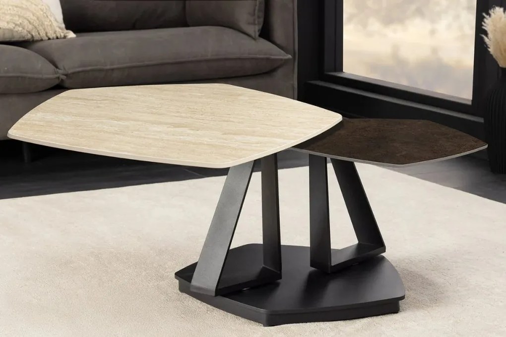 Masuta de cafea moderna cu doua blaturi rotative din ceramica Movement 80-130cm