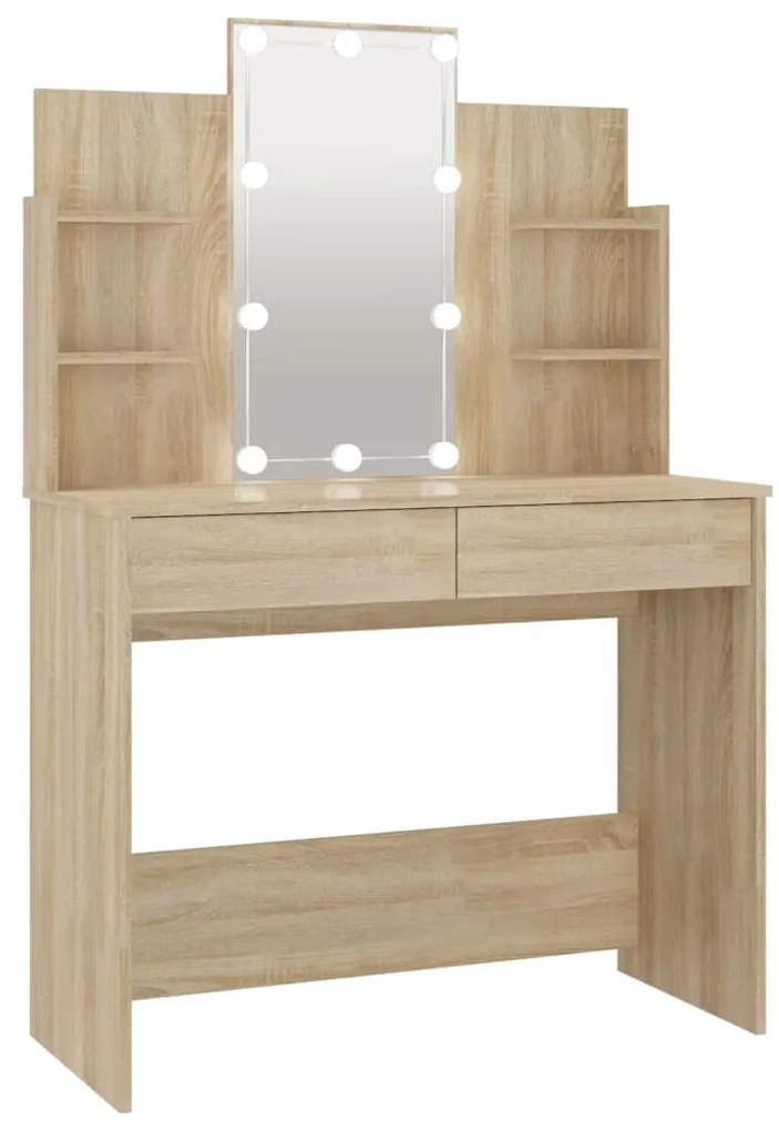 808822 vidaXL Masă de toaletă cu LED, stejar sonoma, 96x40x142 cm